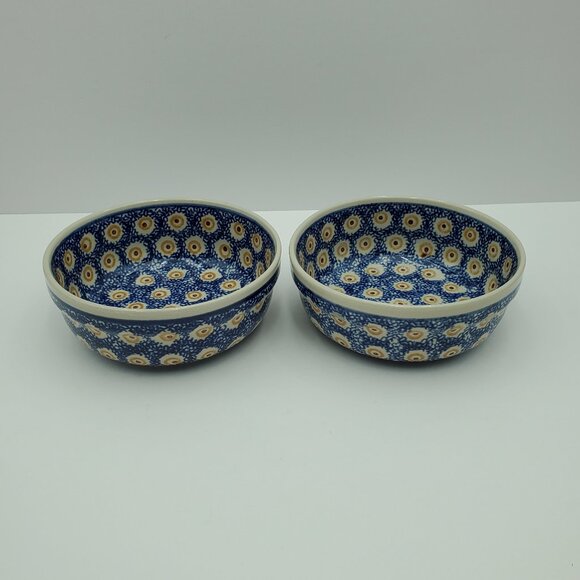 Polish Pottery Brown Circles Soup Bowls Brown Spot Cereal Bowls - Picture 2 of 9